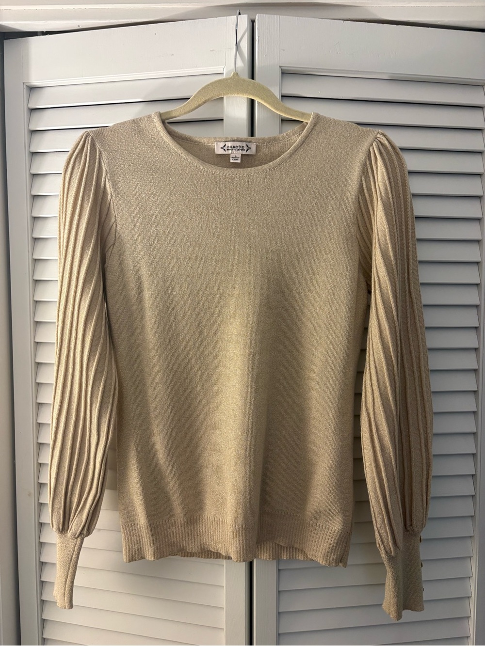 Women's Gold Pleated-Sleeve Sweater